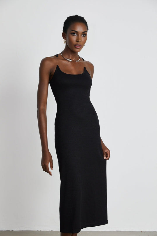Ursula Black Maxi Dress with Transparent Straps and Knitted Construction