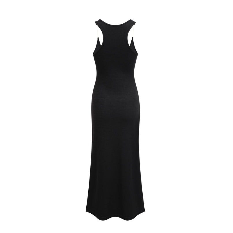 Ursula Black Maxi Dress with Transparent Straps and Knitted Construction