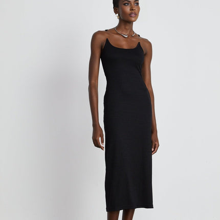 Ursula Black Maxi Dress with Transparent Straps and Knitted Construction