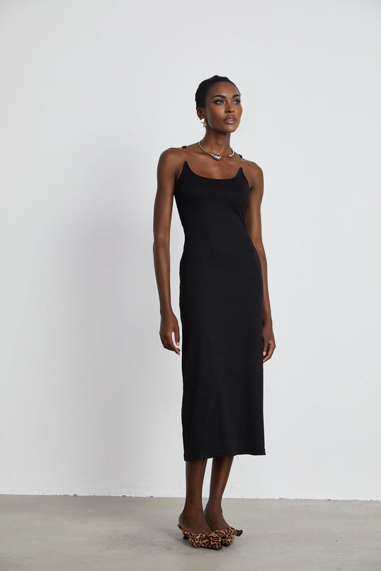 Ursula Black Maxi Dress with Transparent Straps and Knitted Construction