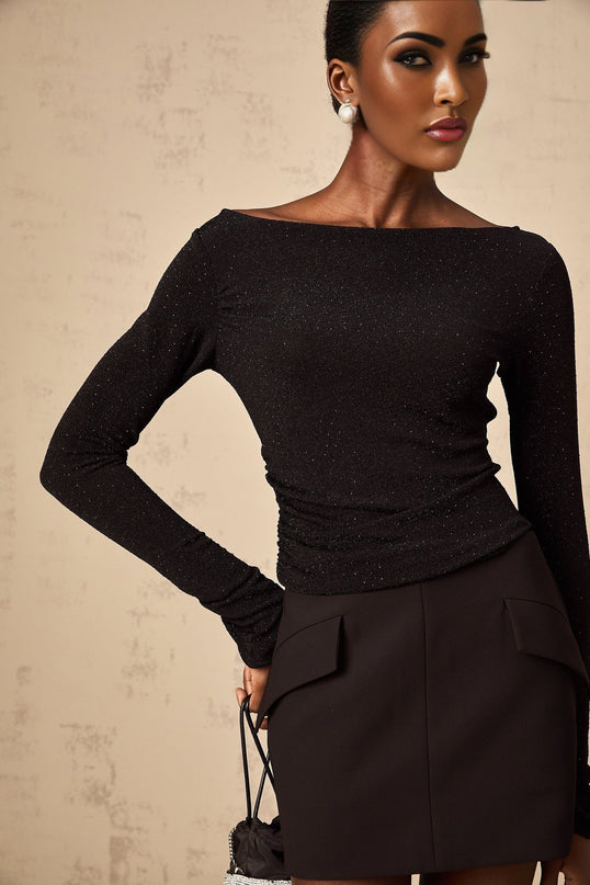 Ursula Black Sequin Embellished Skirt Top Set