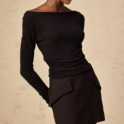 Ursula Black Sequin Embellished Skirt Top Set