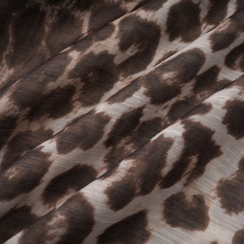 Ursula Brown Leopard Print Blouse with Oversize Sleeves and Attached Scarf