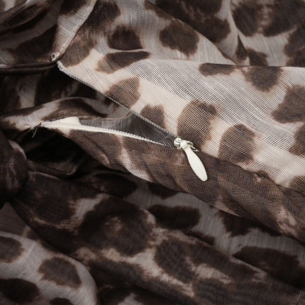 Ursula Brown Leopard Print Blouse with Oversize Sleeves and Attached Scarf