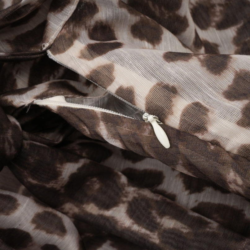 Ursula Brown Leopard Print Blouse with Oversize Sleeves and Attached Scarf