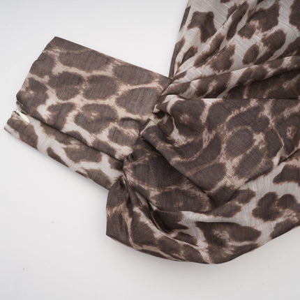 Ursula Brown Leopard Print Blouse with Oversize Sleeves and Attached Scarf