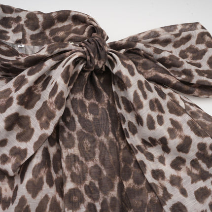 Ursula Brown Leopard Print Blouse with Oversize Sleeves and Scarf