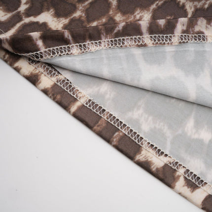 Ursula Brown Leopard Print Linen Blouse with Oversize Sleeves and Attached Scarf