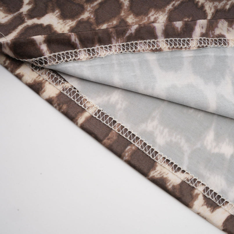 Ursula Brown Leopard Print Linen Blouse with Oversize Sleeves and Attached Scarf