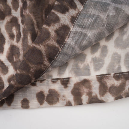 Ursula Brown Leopard Print Linen Blouse with Oversize Sleeves and Attached Scarf