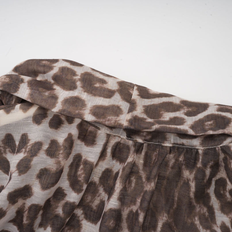 Ursula Brown Leopard Print Oversize Sleeve Blouse with Attached Scarf