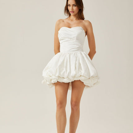 Ursula White Mini Dress Sweetheart Neckline Tulle Pleat 3D Petal Bubble Skirt