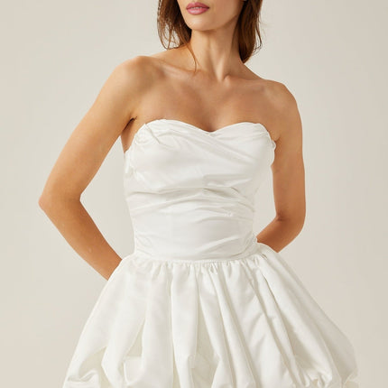 Ursula White Mini Dress with Sweetheart Neckline and Tulle Panels
