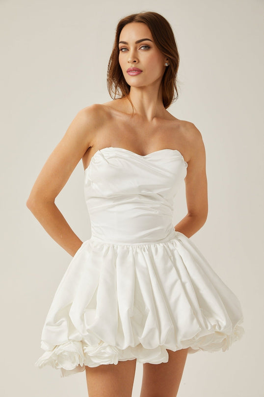 Ursula White Mini Dress with Sweetheart Neckline and Tulle Panels
