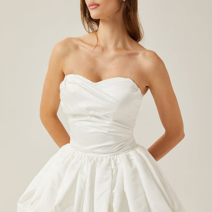 Ursula White Mini Dress Sweetheart Neckline Tulle Pleat Detailing 3D Petal Embellishments Bubble Skirt