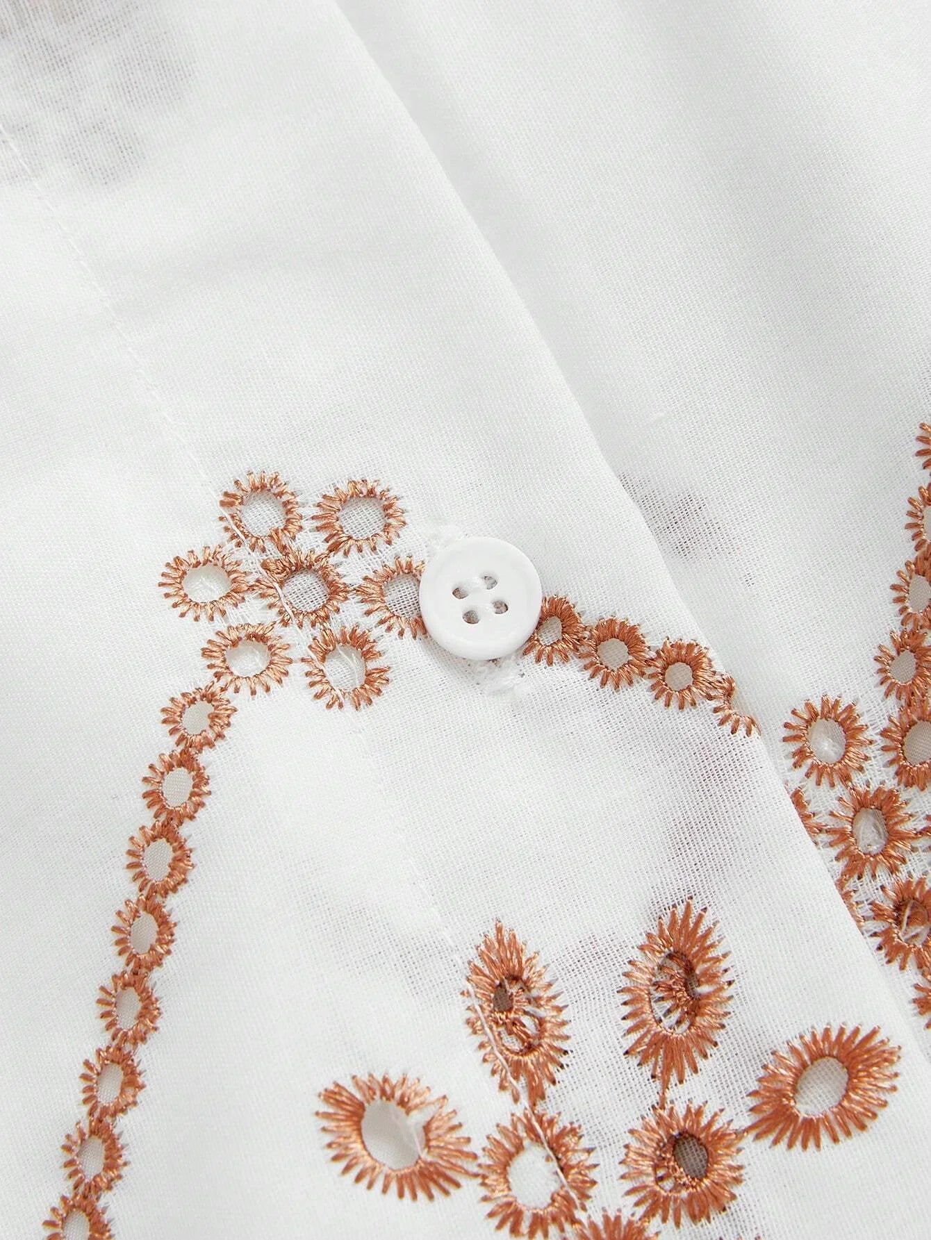 Vacation Casual Contrast Color Hollow Embroidered Front Button Shirt Dress