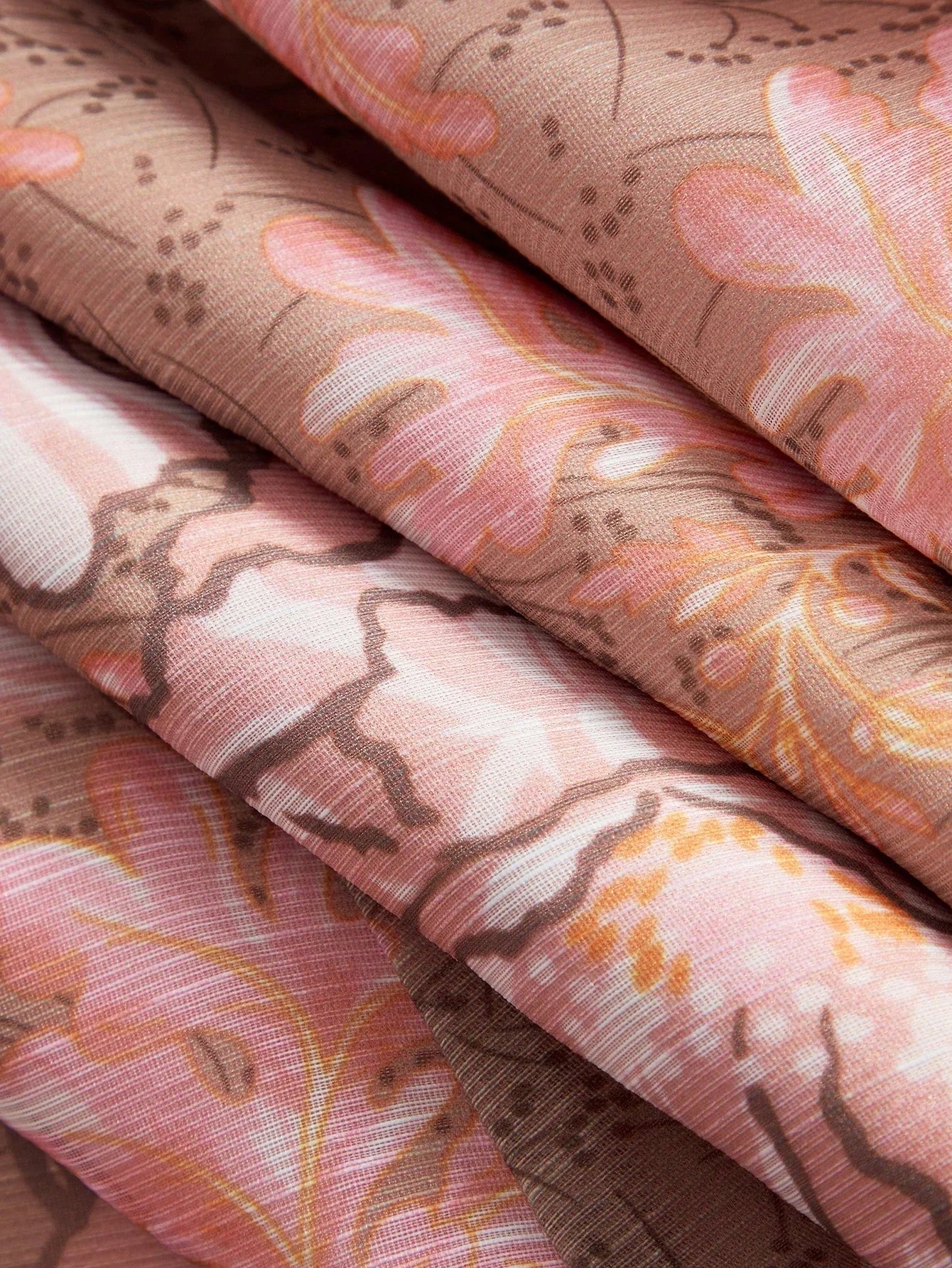 Vacation Style Floral Print Pearl Decor Deep VNeck Cinched Waist Bead Embellished Belt Dress For