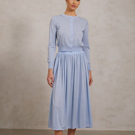Vada Blue Knitted Skirt Top Set with Rhinestone Embellishments