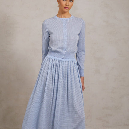Vada Blue Knitted Skirt Top Set with Rhinestone Embellishments