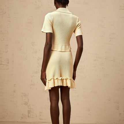 Vada Yellow Ribbed Ruffle Hem Coord Set