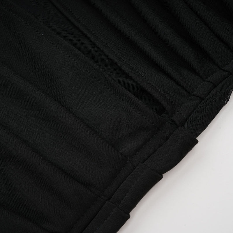 Valentina Black Mesh Panel Ruched Midi Dress