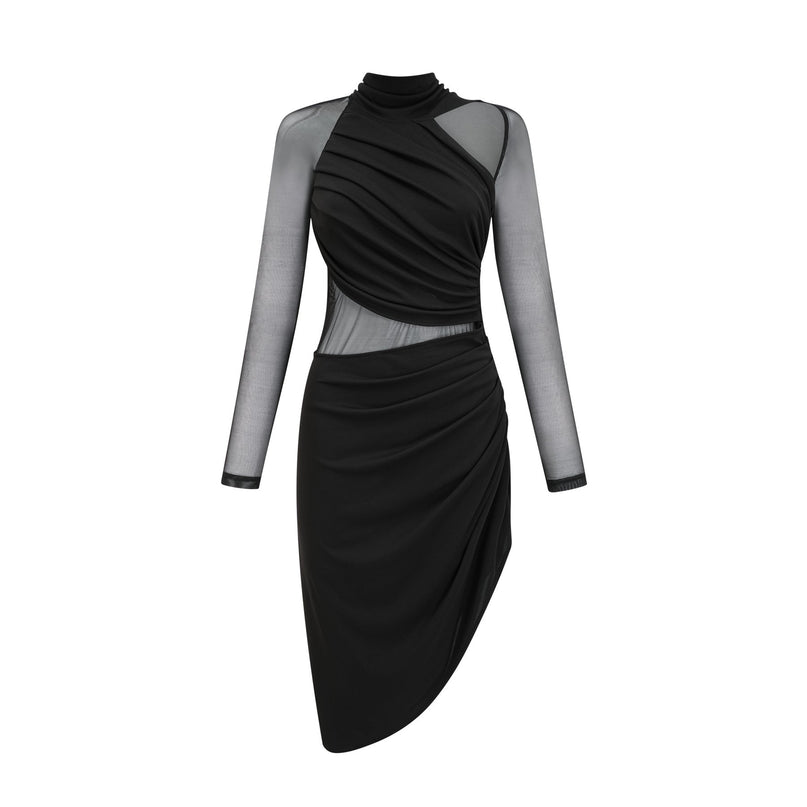 Valentina Black Mesh Ruched Midi Dress