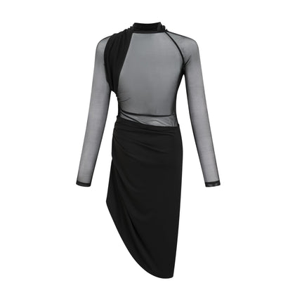 Valentina Black Mesh Ruched Midi Dress
