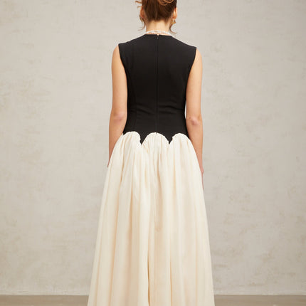 Valentina Black Off-White Color Block Maxi Dress