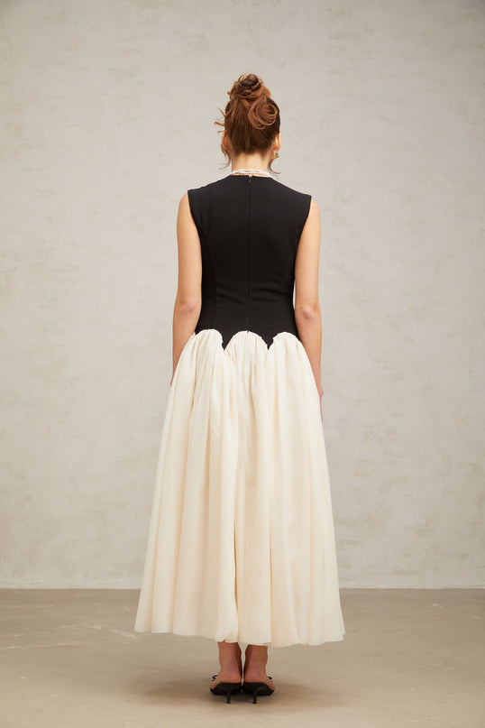 Valentina Black Off-White Color Block Maxi Dress