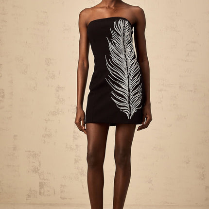 Valentina Black Sequin Feather Mini Dress