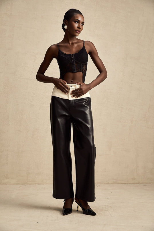 Valentina Black White Contrast Wide Leg Trousers