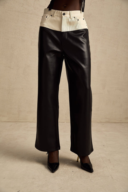 Valentina Black White Contrast Wide Leg Trousers