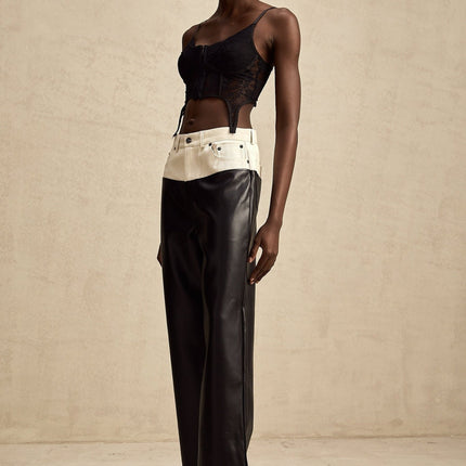 Valentina Black White Contrast Wide Leg Trousers