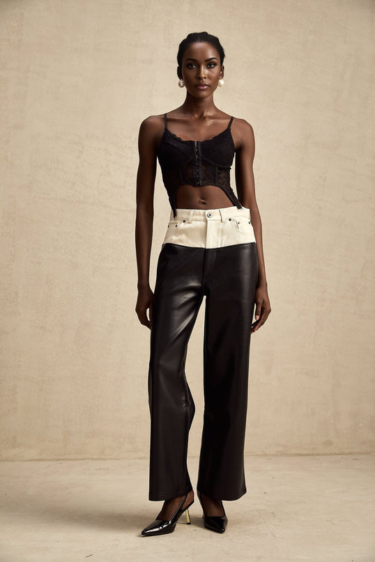 Valentina Black White Contrast Wide Leg Trousers