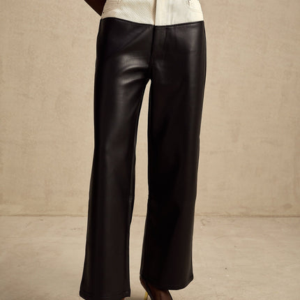 Valentina Black White Contrast Wide Leg Trousers