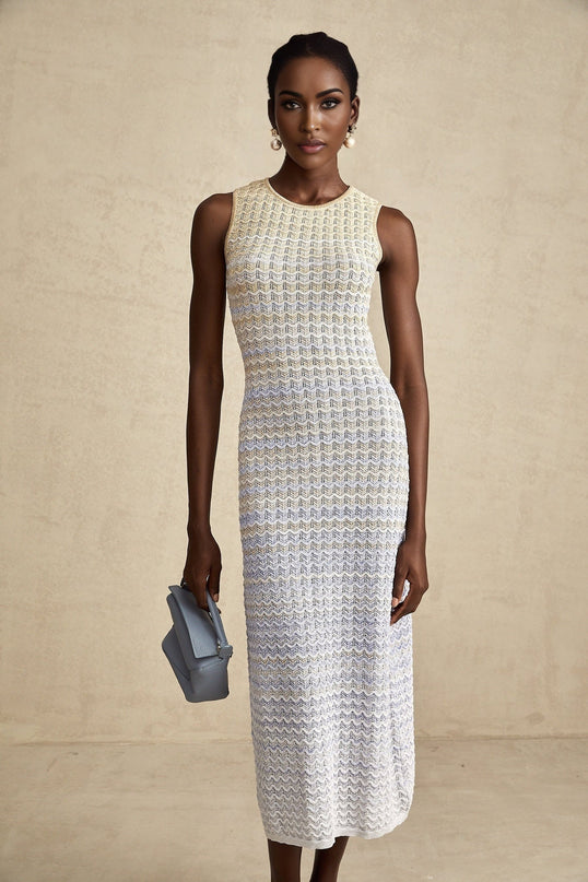 Valentina Neutrals Sleeveless Round Neck Midi Dress