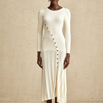 Valentina Neutrals Round Neck Long Sleeve Midi Dress
