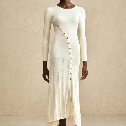 Valentina Neutrals Round Neck Long Sleeve Midi Dress