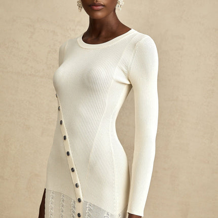 Valentina Neutrals Round Neck Long Sleeve Midi Dress
