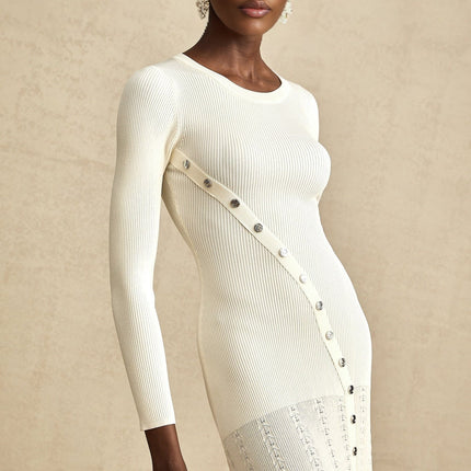 Valentina Neutrals Round Neck Long Sleeve Midi Dress