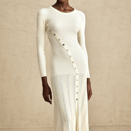 Valentina Neutrals Round Neck Long Sleeve Midi Dress