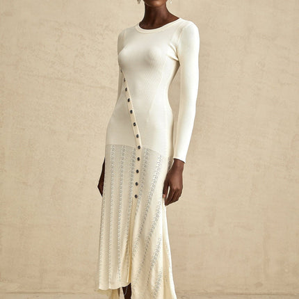 Valentina Neutrals Round Neck Long Sleeve Midi Dress