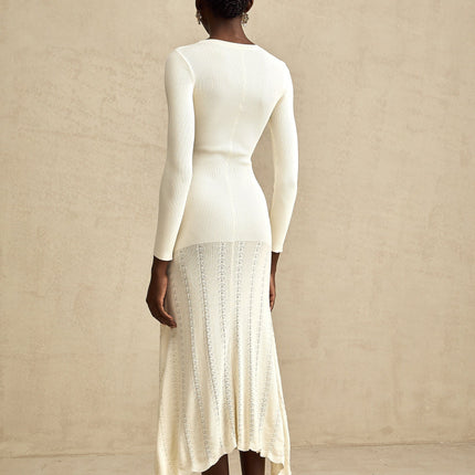 Valentina Neutrals Round Neck Long Sleeve Midi Dress