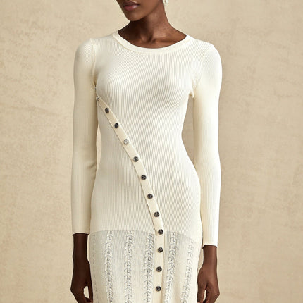 Valentina Neutrals Round Neck Long Sleeve Midi Dress