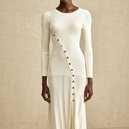 Valentina Neutrals Round Neck Long Sleeve Midi Dress