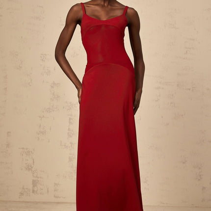 Valentina Red Maxi Dress Ancora Bodycon Fit Scoop Neck Sleeveless Silhouette