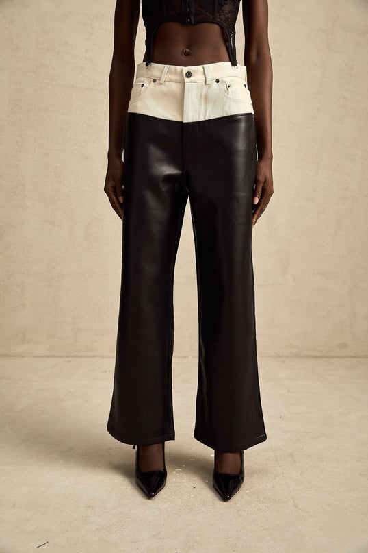 Valentina Wide Leg Trousers Black White Contrast