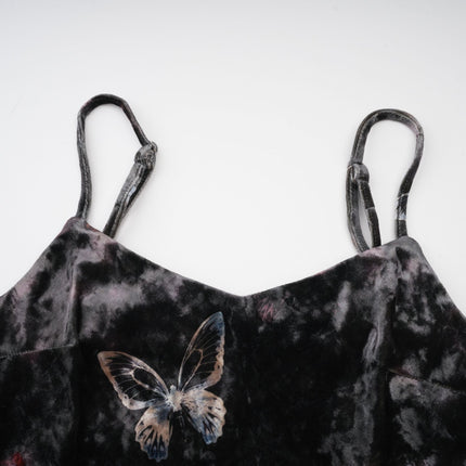 Valeria Black Butterfly Print Velvet Midi Dress