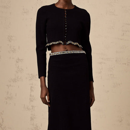 Valeria Black Crystal Embellished Cardigan Skirt Matching Set