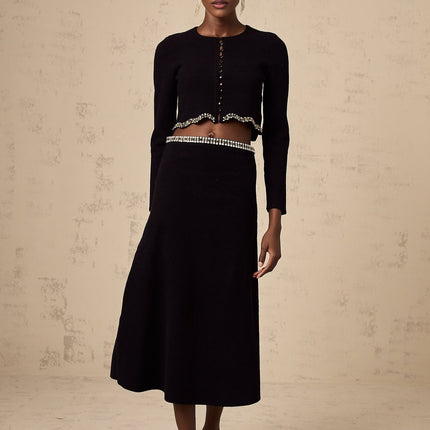 Valeria Black Crystal Embellished Cardigan Skirt Matching Set
